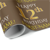 Bruin, Faux Gold "HAPPY 12th BIRTHDAY" Cadeaupapier (Rol Hoek)