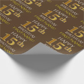 Bruin, Faux Gold "HAPPY 15th BIRTHDAY" Cadeaupapier (Hoek)