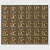 Bruin, Faux Gold "HAPPY 16th BIRTHDAY" Cadeaupapier (Vlak)