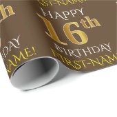 Bruin, Faux Gold "HAPPY 16th BIRTHDAY" Cadeaupapier (Rol Hoek)