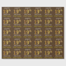 Bruin, Faux Gold "HAPPY 19th BIRTHDAY" Cadeaupapier