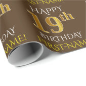Bruin, Faux Gold "HAPPY 19th BIRTHDAY" Cadeaupapier (Rol Hoek)