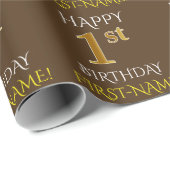 Bruin, Faux Gold "HAPPY 1st BIRTHDAY" Cadeaupapier (Rol Hoek)