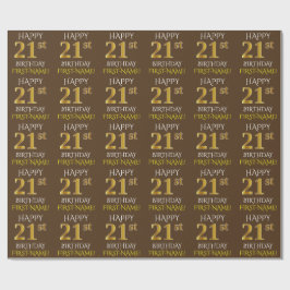 Bruin, Faux Gold "HAPPY 21st BIRTHDAY" Cadeaupapier