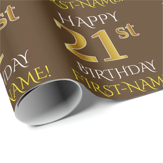 Bruin, Faux Gold "HAPPY 21st BIRTHDAY" Cadeaupapier (Rol Hoek)