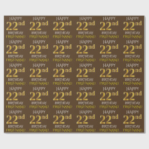 Bruin, Faux Gold "HAPPY 22nd BIRTHDAY" Cadeaupapier