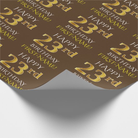 Bruin, Faux Gold "HAPPY 23rd BIRTHDAY" Cadeaupapier (Hoek)
