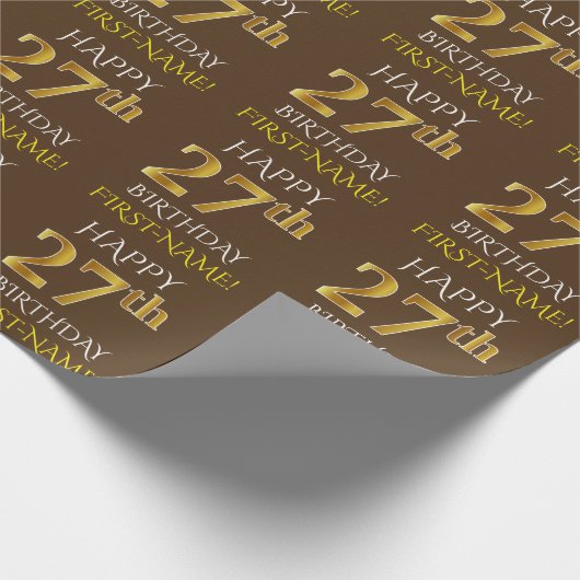 Bruin, Faux Gold "HAPPY 27th BIRTHDAY" Cadeaupapier (Hoek)