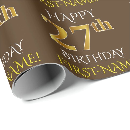Bruin, Faux Gold "HAPPY 27th BIRTHDAY" Cadeaupapier (Rol Hoek)