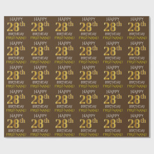 Bruin, Faux Gold "HAPPY 28th BIRTHDAY" Cadeaupapier