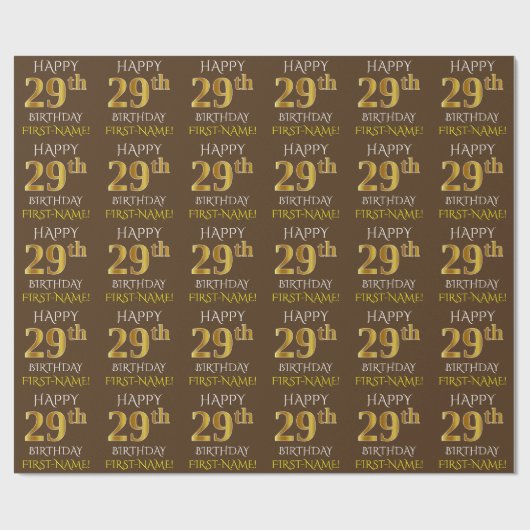 Bruin, Faux Gold "HAPPY 29th BIRTHDAY" Cadeaupapier (Vlak)