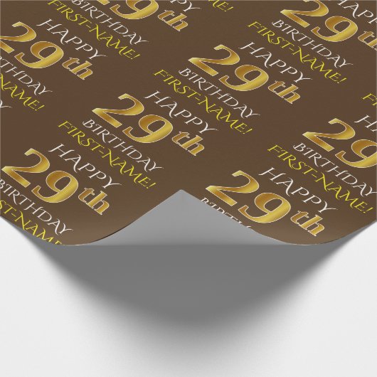 Bruin, Faux Gold "HAPPY 29th BIRTHDAY" Cadeaupapier (Hoek)