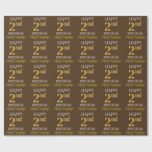 Bruin, Faux Gold "HAPPY 2nd BIRTHDAY" Cadeaupapier