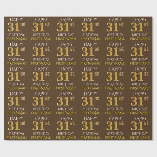 Bruin, Faux Gold "HAPPY 31st BIRTHDAY" Cadeaupapier (Vlak)