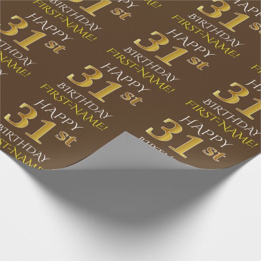 Bruin, Faux Gold "HAPPY 31st BIRTHDAY" Cadeaupapier (Hoek)