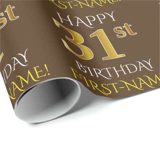 Bruin, Faux Gold "HAPPY 31st BIRTHDAY" Cadeaupapier (Rol Hoek)