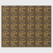 Bruin, Faux Gold "HAPPY 32nd BIRTHDAY" Cadeaupapier (Vlak)
