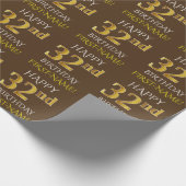 Bruin, Faux Gold "HAPPY 32nd BIRTHDAY" Cadeaupapier (Hoek)