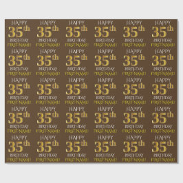 Bruin, Faux Gold "HAPPY 35th BIRTHDAY" Cadeaupapier