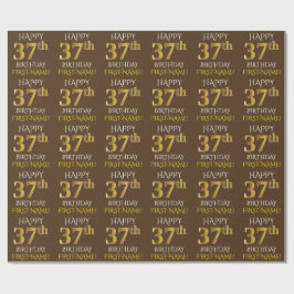 Bruin, Faux Gold "HAPPY 37th BIRTHDAY" Cadeaupapier