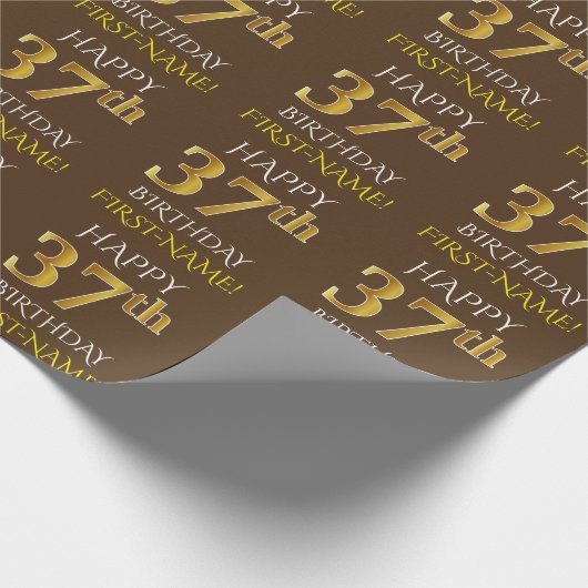 Bruin, Faux Gold "HAPPY 37th BIRTHDAY" Cadeaupapier (Hoek)