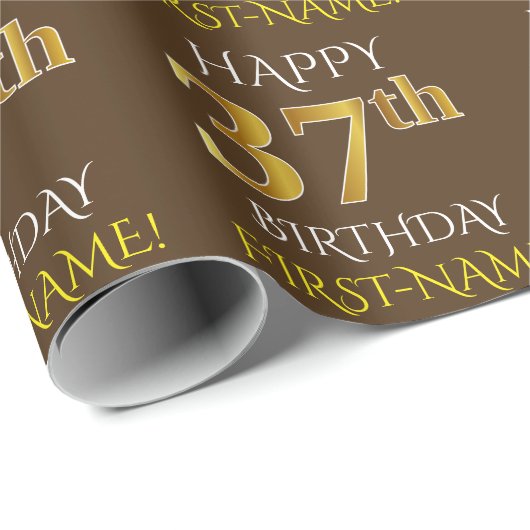 Bruin, Faux Gold "HAPPY 37th BIRTHDAY" Cadeaupapier (Rol Hoek)