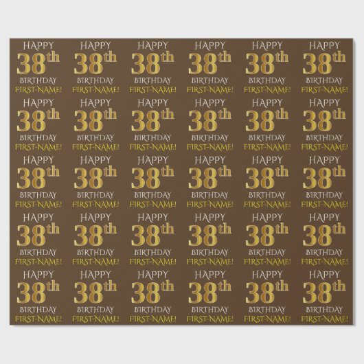 Bruin, Faux Gold "HAPPY 38th BIRTHDAY" Cadeaupapier (Vlak)