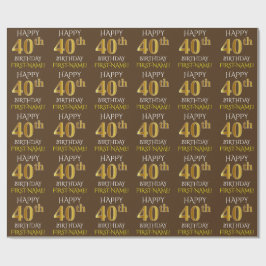 Bruin, Faux Gold "HAPPY 40th BIRTHDAY" Cadeaupapier