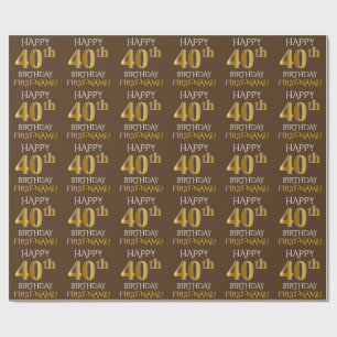 Bruin, Faux Gold "HAPPY 40th BIRTHDAY" Cadeaupapier