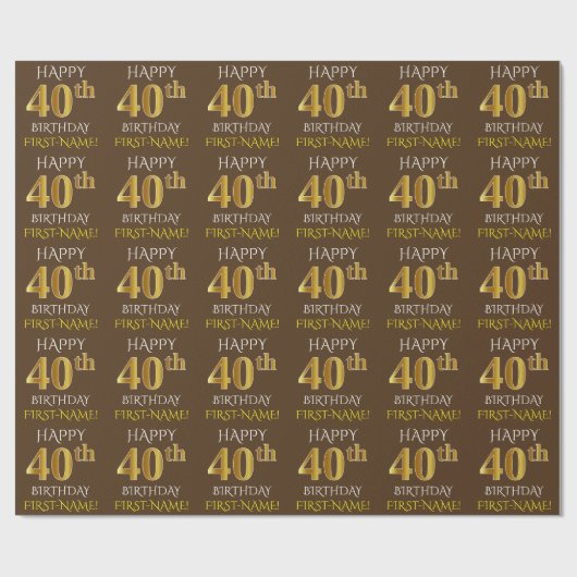 Bruin, Faux Gold "HAPPY 40th BIRTHDAY" Cadeaupapier (Vlak)