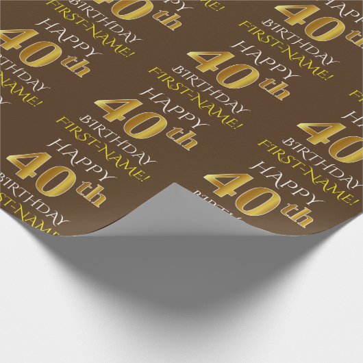 Bruin, Faux Gold "HAPPY 40th BIRTHDAY" Cadeaupapier (Hoek)