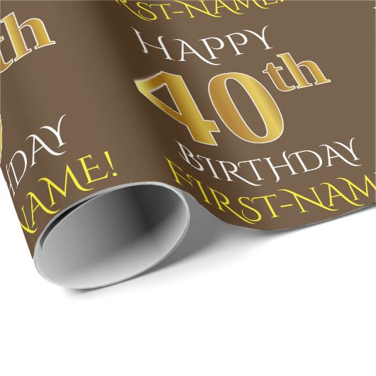 Bruin, Faux Gold "HAPPY 40th BIRTHDAY" Cadeaupapier (Rol Hoek)