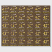 Bruin, Faux Gold "HAPPY 42nd BIRTHDAY" Cadeaupapier (Vlak)