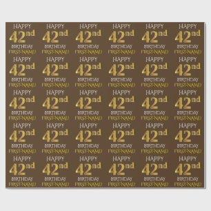Bruin, Faux Gold "HAPPY 42nd BIRTHDAY" Cadeaupapier