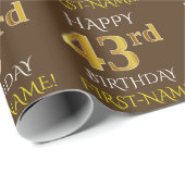 Bruin, Faux Gold "HAPPY 43rd BIRTHDAY" Cadeaupapier (Rol Hoek)