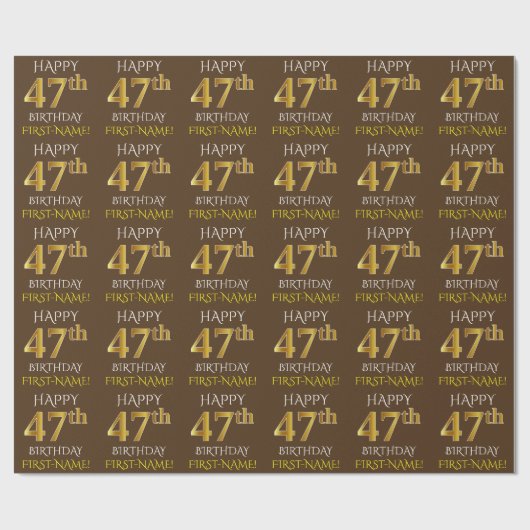 Bruin, Faux Gold "HAPPY 47th BIRTHDAY" Cadeaupapier (Vlak)
