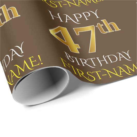 Bruin, Faux Gold "HAPPY 47th BIRTHDAY" Cadeaupapier (Rol Hoek)