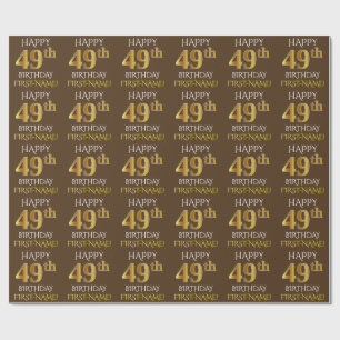 Bruin, Faux Gold "HAPPY 49th BIRTHDAY" Cadeaupapier