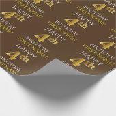 Bruin, Faux Gold "HAPPY 4th BIRTHDAY" Cadeaupapier (Hoek)