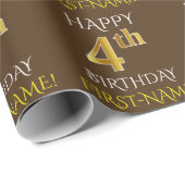 Bruin, Faux Gold "HAPPY 4th BIRTHDAY" Cadeaupapier (Rol Hoek)