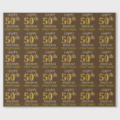 Bruin, Faux Gold "HAPPY 50th BIRTHDAY" Cadeaupapier (Vlak)