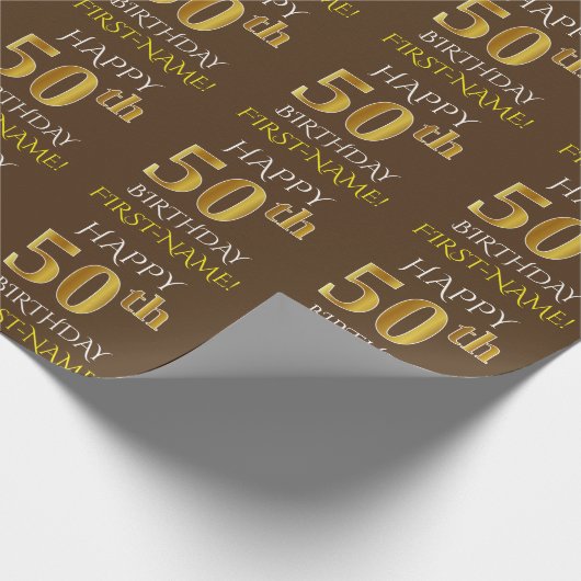 Bruin, Faux Gold "HAPPY 50th BIRTHDAY" Cadeaupapier (Hoek)