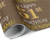 Bruin, Faux Gold "HAPPY 51st BIRTHDAY" Cadeaupapier (Rol Hoek)