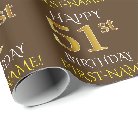 Bruin, Faux Gold "HAPPY 51st BIRTHDAY" Cadeaupapier (Rol Hoek)