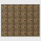 Bruin, Faux Gold "HAPPY 52nd BIRTHDAY" Cadeaupapier (Vlak)