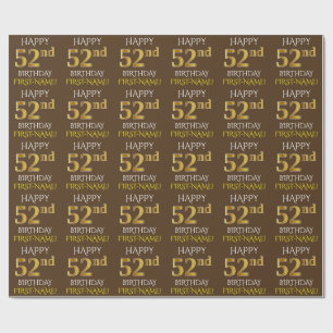 Bruin, Faux Gold "HAPPY 52nd BIRTHDAY" Cadeaupapier
