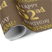Bruin, Faux Gold "HAPPY 52nd BIRTHDAY" Cadeaupapier (Rol Hoek)