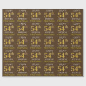 Bruin, Faux Gold "HAPPY 54th BIRTHDAY" Cadeaupapier (Vlak)