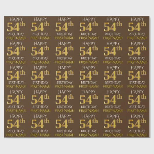 Bruin, Faux Gold "HAPPY 54th BIRTHDAY" Cadeaupapier (Vlak)