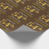 Bruin, Faux Gold "HAPPY 54th BIRTHDAY" Cadeaupapier (Hoek)